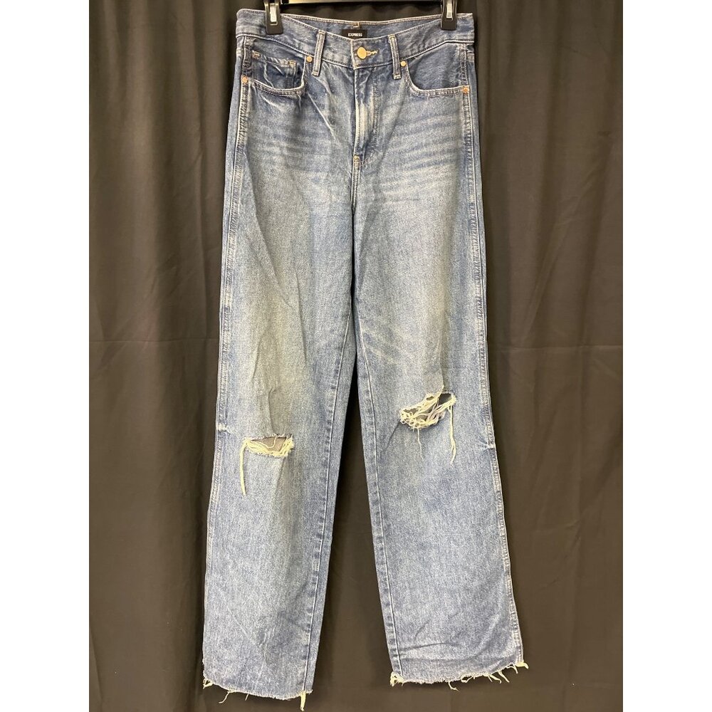 Express Women's Distressed Wide Leg Jeans in Medium Blue